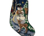 Christmas Stocking Handmade Needlepoint Snowman with Deer Fawn 18 x 8 - $24.71