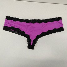 Dreamgirl Women&#39;s Thong Plus Size 2X Purple Black w/Lace Trim Polyester Blend - £8.49 GBP