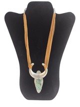 Handcrafted Boho Necklace With Silver-Tone Crescent Pendant &amp; Faux Turquoise Acc - $23.38