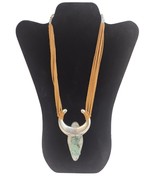 Handcrafted Boho Necklace With Silver-Tone Crescent Pendant &amp; Faux Turqu... - £18.51 GBP