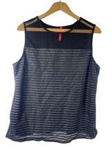 IC by Connie K Tank Top XL Black Metallic Stripe Mesh Top Sleeveless Whi... - $37.18