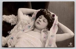 RPPC Pretty Woman Sleeping Glamour Portrait Hand Colored Photo Postcard B36 - £14.87 GBP