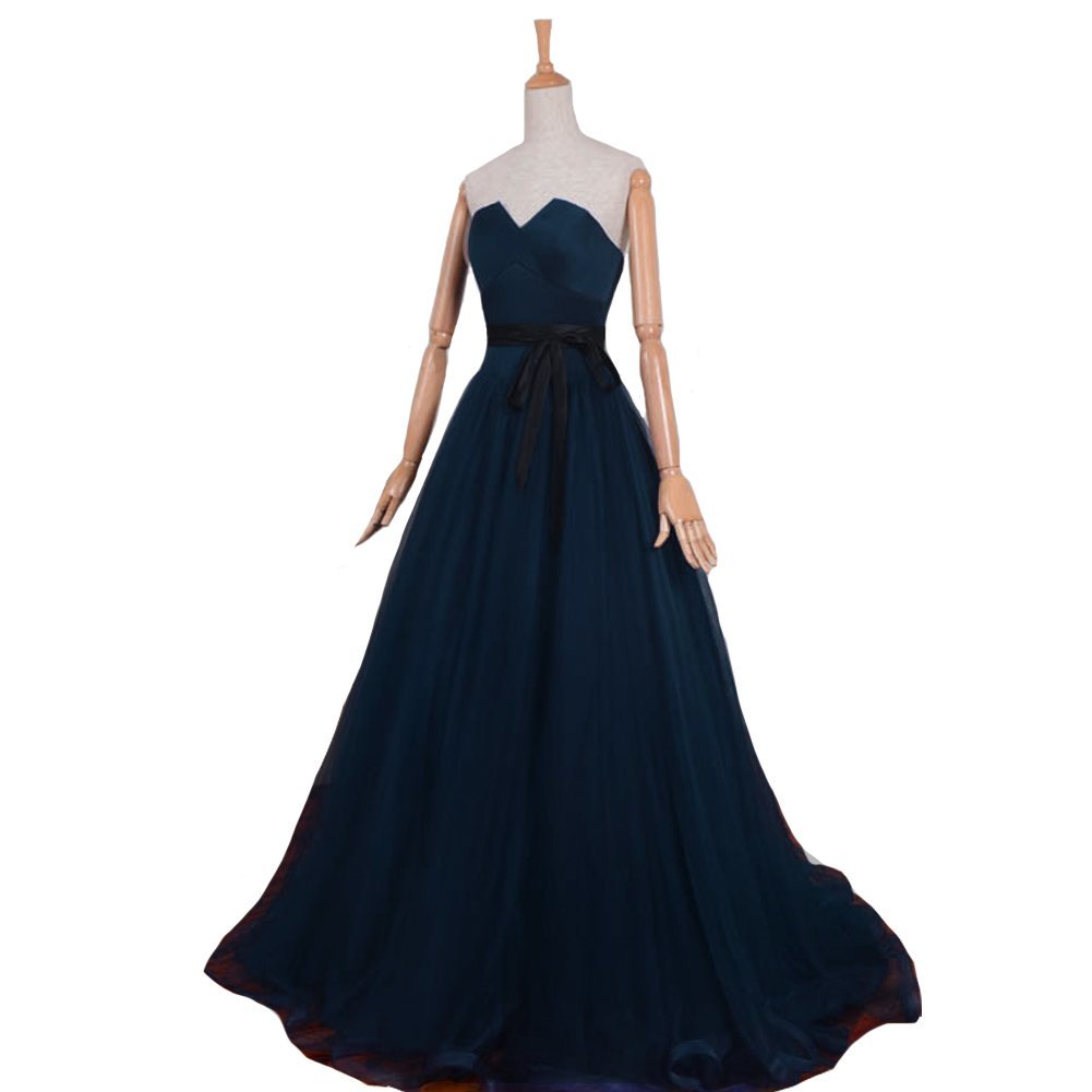 Kivary Tulle A Line Criss Cross Sash Long Simple Dropped Corset Prom Evening Dre