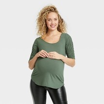 NEW The Nines by HATCH™ Elbow Sleeve Scoop Neck Shirred Maternity T-Shirt L - £10.98 GBP