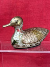 Brass Duck Painted Figurine Textured 4&quot; Bird Paperweight Decor - £23.83 GBP
