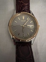 Vintage Mens Seiko Two Tone Day Date With Brown Leather Strap - £36.76 GBP