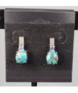 Signed Sts 925 Mojave Blue Tourquoise with Amethyst Stud Silver Tone Ear... - $1,639.80 MXN