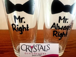Mr. Right &amp; Mr. Always Right Gay Couple Wedding Gift Drinking Glasses - Set of 2 - £16.94 GBP