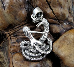 Solid 925 Sterling Silver Damsel in Distress &amp; Dragon / Serpent Pendant  - $32.62