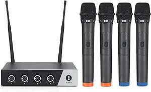 Wireless Microphone System, 4-Channel Uhf Cordless Mic Set With Four Handheld Mi - £159.32 GBP