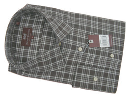 NEW! $245 Hickey Freeman Crisp Button front Shirt!  Small  *Muted Brown Plaid* - £78.46 GBP