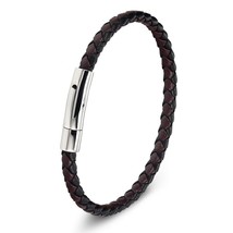 XQNI Stainless Steel Bracelet Men Genuine Leather Bracelets Simple Style... - $13.14