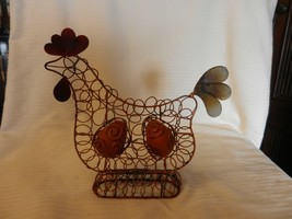 Copper Wire and Metal Chicken Rooster Figurine With Two Eggs Hand Made - £29.49 GBP