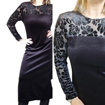 Vintage Y2K DVF Black Velvet Mesh Long Maxi Dress Goth S/M - $48.25