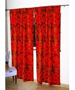 Bohemian Orange Bird Printed Velvet window Curtains Set Perfect for Livi... - £60.65 GBP+