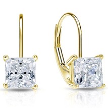 Valentine Gift 1CT Princess Cut Moissanite Leverback Hoop Earrings in 925 Silver - £86.01 GBP