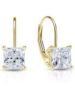 Valentine Gift 1CT Princess Cut Moissanite Leverback Hoop Earrings in 92... - £86.06 GBP