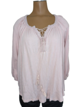 Chaps women&#39;s dusty rose mauve blouse M crinkle gauze look peasant top tassels - £10.61 GBP