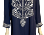 NWT Charter Club Navy Blue with White Embroidery V neck 3/4 Sleeve Pullo... - $28.49