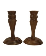 Set of Vintage Brown Wooden Taper Candle Sticks Holders MCM Farmhouse Ho... - £15.26 GBP