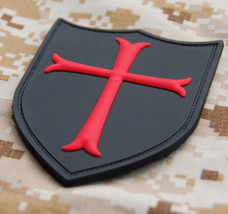 3D PVC Cross Crusader Shield Rubber Patch Tactical SEAL Black Red Hook Fastener - £6.81 GBP