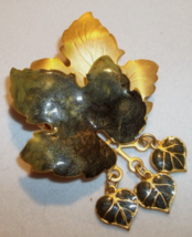 Vintage Enamel and Gold Tone Double Maple Leaf Pin with Pendants - $9.89