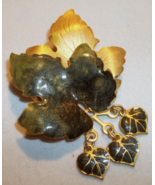 Vintage Enamel and Gold Tone Double Maple Leaf Pin with Pendants - £7.78 GBP
