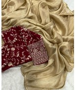 CHIKU COLOUR CRUSH TISSUE SILK SAREE WITH BANARASI WITH STICHED BLOUSE(40) - $70.00