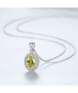 Oval Cut Natural Treated Crystal Halo Drop Pendant Wedding Necklace 18K ... - £63.69 GBP