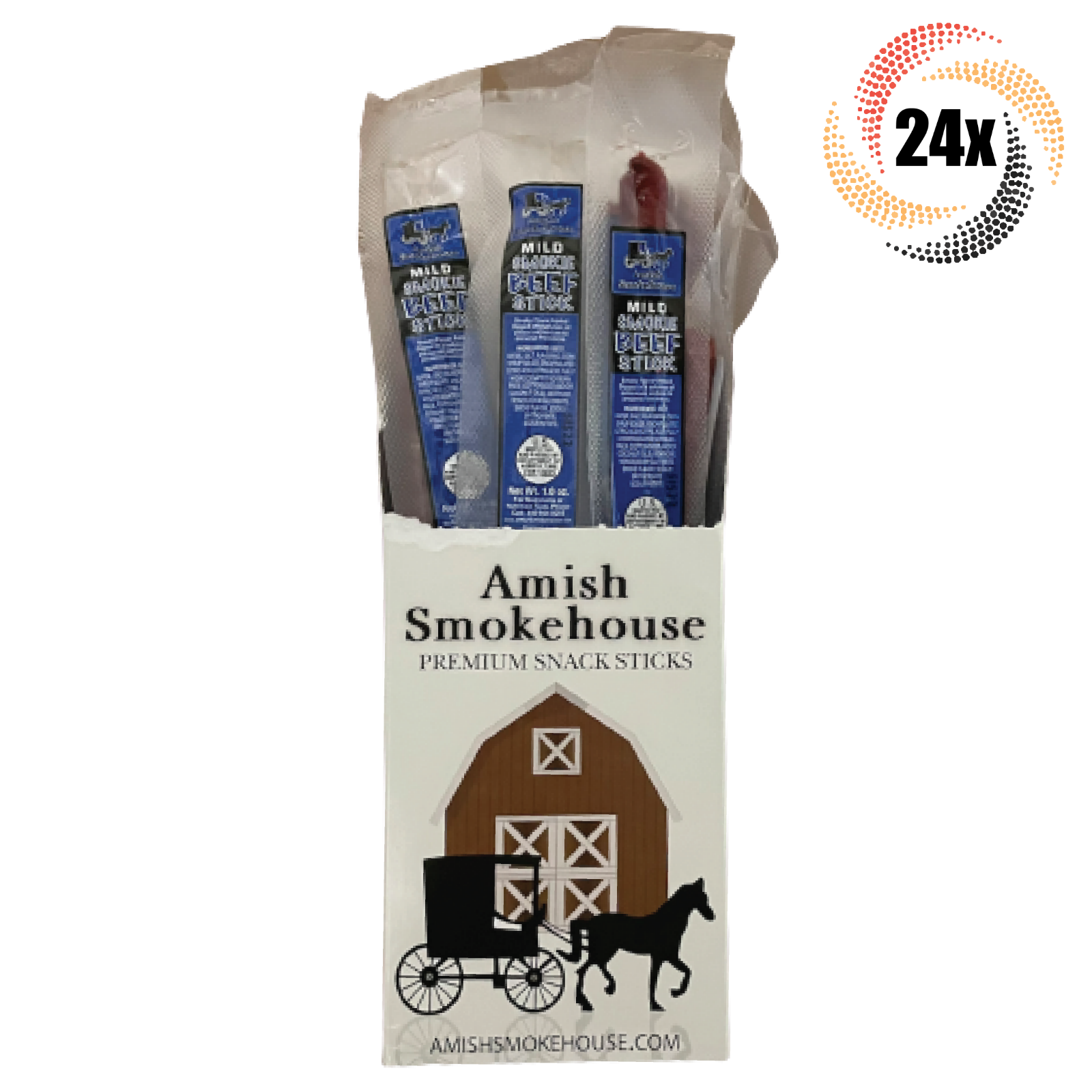 Full Box 24x Sticks Amish Smokehouse Mild 100% Beef Premium Snack Stick | 1.25oz - £33.24 GBP