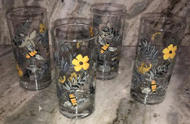 Set Of Four (4) 6” Tall 16.3oz Bees/Flowers Drinking Tumbler Glasses-NEW-SHIP24H - £63.02 GBP