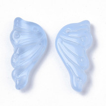 2 Glass Angel Wing Pendants Fairy Wings Light Blue 24mm Fairy Tale Charms - $4.50