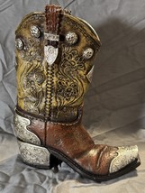 Western Cowboy Boot Resin Figurine 8.5” Rustic Country Western Decor Vase - $401.40 MXN