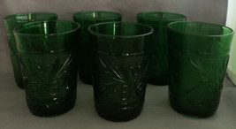 Anchor Hocking Forest Green Sandwich 3 3/4&quot; Glass Tumblers Set of 6 - £23.89 GBP