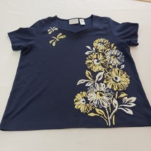 Alfred Dunner RN#19232 Women&#39;s Blue Cotton Blend Floral Shirt Top Size M... - $9.00