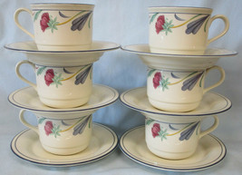 Lenox Poppies on Blue Cup &amp; Saucer, Set of 6 - £32.43 GBP