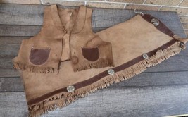 Vintage 1950&#39;s Child&#39;s Cowboy Western Wear Leather Suede Vest and Chaps Size 10 - £35.97 GBP