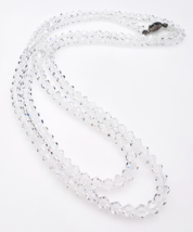 Vintage Mid Century Faceted Clear Crystal Bicone Bead Necklace 36 in - £14.09 GBP