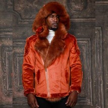 Men&#39;s Manzini Rust Burn Faux Fur Coat NWT - £313.76 GBP