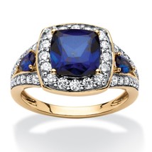 18K Gold Blue Sapphire 3.33 Tcw Over Sterling Silver Halo Ring Size 6 7 8 9 - £239.79 GBP