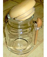 GLASS JAR 12 oz rOund &amp; Clear w/ Wooden Spoon &amp; Top Storage container ca... - £14.94 GBP