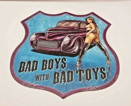 15&quot; HUGE bad boy toys pinup sexy gal Car Auto shield icon display USA STEEL Sign - £54.27 GBP