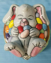 Easter Bunny Rabbit MAC Ceramic Figurine Candy Covered Dish Holiday Pink Grey - £21.53 GBP