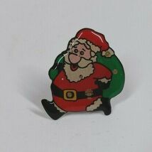 Vintage Christmas Plastic Santa With Bag Of Toys Lapel Hat Pin - $4.37