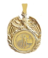 Men&#39;s  American lady liberty eagle gold coin pendant encased in eagle frame - €998,69 EUR