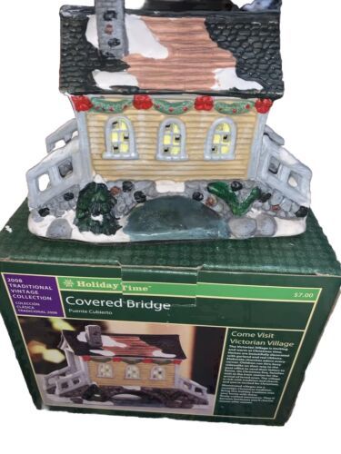 Holiday Time Vintage 2008 Covered Bridge Ceramic Figurine Traditional Co... - $14.73