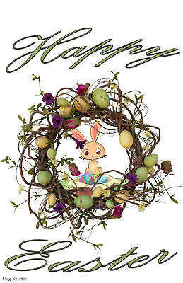 Happy Easter Wreath Bunny Eggs Double Sided Holiday Garden Flag Emotes Decor - $13.54