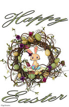 Happy Easter Wreath Bunny Eggs Double Sided Holiday Garden Flag Emotes D... - £10.64 GBP
