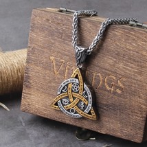 Viking Odin Trinity Pendant Necklace Stainless Steel Vintage Gold Amulet Jewelry - £17.54 GBP