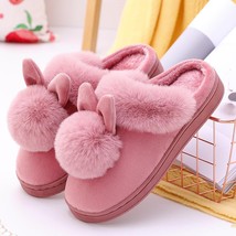 Women Home Slippers Rabbit Ears Slip On Soft Soled Winter Warm House Mute Shoes  - £19.39 GBP